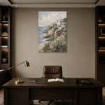 Cliffside Coastal Homes Coastal Wall Art Canvas Print displayed in a contemporary gallery-inspired room