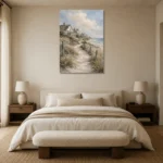 Sandy Dune Path Coastal Wall Art Canvas Print showcased in an elegant minimalist interior