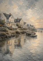 Seaside Harbor Village Coastal Wall Art Canvas Print