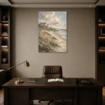 Beachfront Residence Coastal Wall Art Canvas Print displayed in a contemporary gallery-inspired room