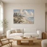 Expansive Shoreline Coastal Wall Art Canvas Print styled in a refined neutral interior
