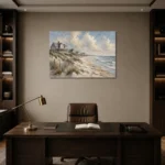 Expansive Shoreline Coastal Wall Art Canvas Print displayed in a contemporary gallery-inspired room