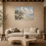 Expansive Shoreline Coastal Wall Art Canvas Print presented in a sophisticated home setting