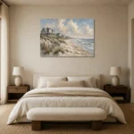 Expansive Shoreline Coastal Wall Art Canvas Print showcased in an elegant minimalist interior