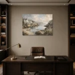 Sheltered Bay Coastal Wall Art Canvas Print displayed in a contemporary gallery-inspired room