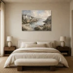 Sheltered Bay Coastal Wall Art Canvas Print showcased in an elegant minimalist interior
