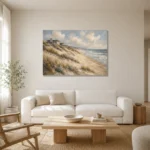 Golden Dunes Coastal Wall Art Canvas Print styled in a refined neutral interior