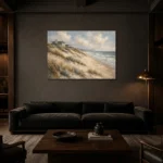 Golden Dunes Coastal Wall Art Canvas Print shown in a warm modern interior