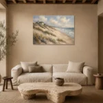 Golden Dunes Coastal Wall Art Canvas Print presented in a sophisticated home setting