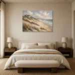 Golden Dunes Coastal Wall Art Canvas Print showcased in an elegant minimalist interior