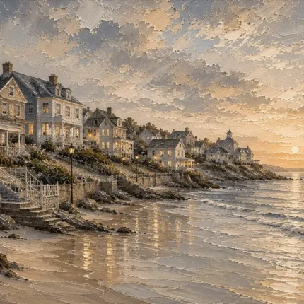 Evening Coastal Village Coastal Wall Art Canvas Print