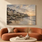Evening Coastal Village Coastal Wall Art Canvas Print - Image 3
