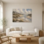 Tranquil Tidal Inlet Coastal Wall Art Canvas Print styled in a refined neutral interior