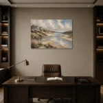 Tranquil Tidal Inlet Coastal Wall Art Canvas Print displayed in a contemporary gallery-inspired room