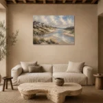Tranquil Tidal Inlet Coastal Wall Art Canvas Print presented in a sophisticated home setting