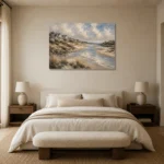 Tranquil Tidal Inlet Coastal Wall Art Canvas Print showcased in an elegant minimalist interior