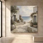 Whitewashed Coastal Courtyard Coastal Wall Art Canvas Print - Image 3