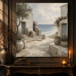 Whitewashed Coastal Courtyard Coastal Wall Art Canvas Print - Image 4