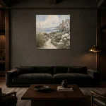 Seaside Garden Coastal Wall Art Canvas Print shown in a warm modern interior
