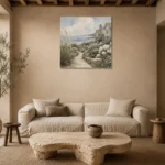 Seaside Garden Coastal Wall Art Canvas Print presented in a sophisticated home setting
