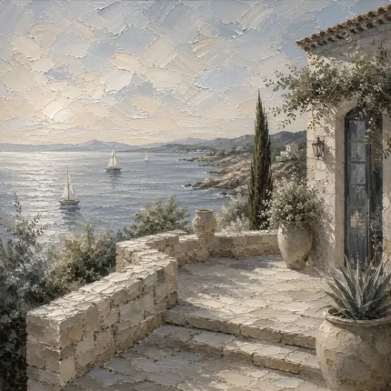 Oceanfront Terrace Coastal Wall Art Canvas Print