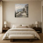 Oceanfront Terrace Coastal Wall Art Canvas Print showcased in an elegant minimalist interior