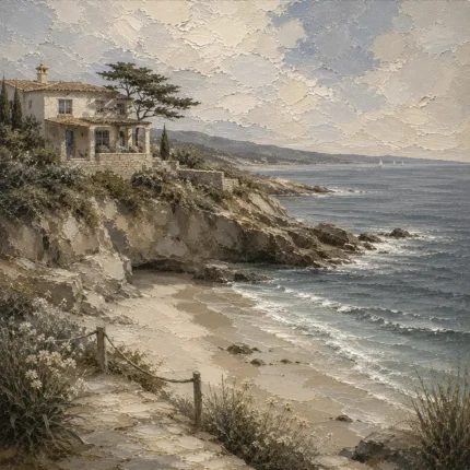 Secluded Sandy Cove Coastal Wall Art Canvas Print