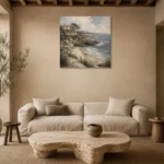Secluded Sandy Cove Coastal Wall Art Canvas Print presented in a sophisticated home setting