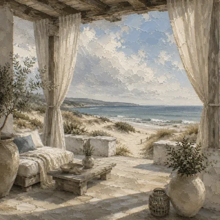 Seaside Veranda Coastal Wall Art Canvas Print