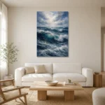 Deep Blue Rolling Ocean Wall Art Canvas Print styled in a refined neutral interior