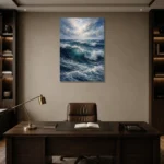 Deep Blue Rolling Ocean Wall Art Canvas Print displayed in a contemporary gallery-inspired room