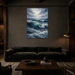 Deep Blue Rolling Ocean Wall Art Canvas Print shown in a warm modern interior