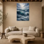 Deep Blue Rolling Ocean Wall Art Canvas Print presented in a sophisticated home setting