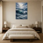 Deep Blue Rolling Ocean Wall Art Canvas Print showcased in an elegant minimalist interior