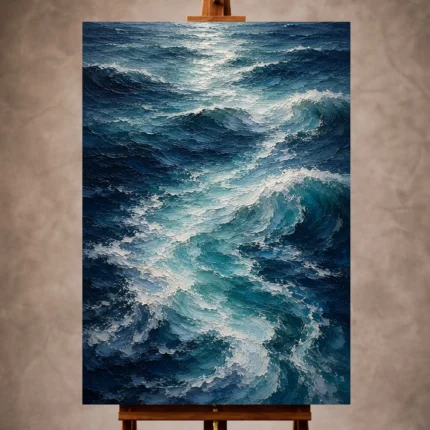 Serene blue Ocean Wall Art print featuring flowing ocean currents with layered translucent waves for elegant interiors