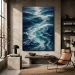 Serene Blue Ocean Currents Wall Art Canvas Print - Image 3