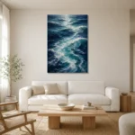 Serene Blue Ocean Currents Wall Art Canvas Print styled in a refined neutral interior
