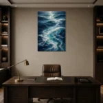 Serene Blue Ocean Currents Wall Art Canvas Print displayed in a contemporary gallery-inspired room