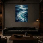 Serene Blue Ocean Currents Wall Art Canvas Print shown in a warm modern interior