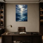 Luminous Open Sea Ocean Wall Art Canvas Print displayed in a contemporary gallery-inspired room