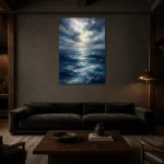 Luminous Open Sea Ocean Wall Art Canvas Print shown in a warm modern interior