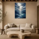 Luminous Open Sea Ocean Wall Art Canvas Print presented in a sophisticated home setting