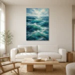 Emerald Blue Ocean Swells Wall Art Canvas Print styled in a refined neutral interior