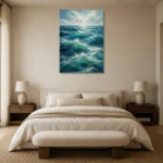 Emerald Blue Ocean Swells Wall Art Canvas Print showcased in an elegant minimalist interior