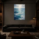 Tranquil Layered Ocean Wall Art Canvas Print shown in a warm modern interior