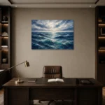 Luminous Horizon Ocean Wall Art Canvas Print displayed in a contemporary gallery-inspired room
