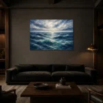 Luminous Horizon Ocean Wall Art Canvas Print shown in a warm modern interior