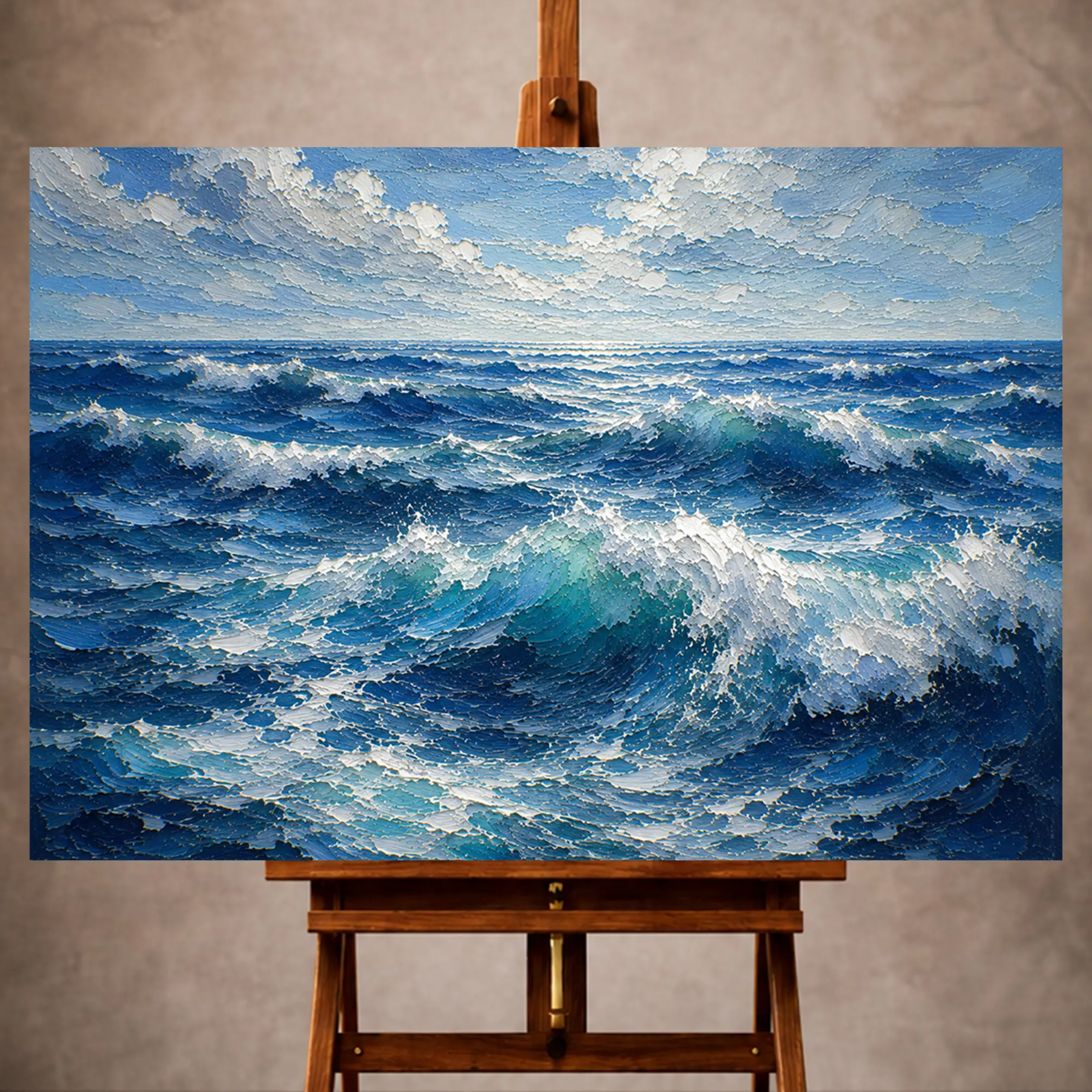 Premium Wall Art Yatay Html Edition – SEAWALL027 Image 1 Sapphire blue Ocean Wall Art print featuring broad rhythmic ocean swells with textured sea foam for elegant interiors