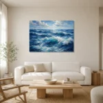 Sapphire Ocean Swells Wall Art Canvas Print styled in a refined neutral interior