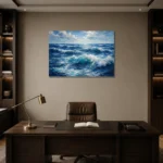 Sapphire Ocean Swells Wall Art Canvas Print displayed in a contemporary gallery-inspired room